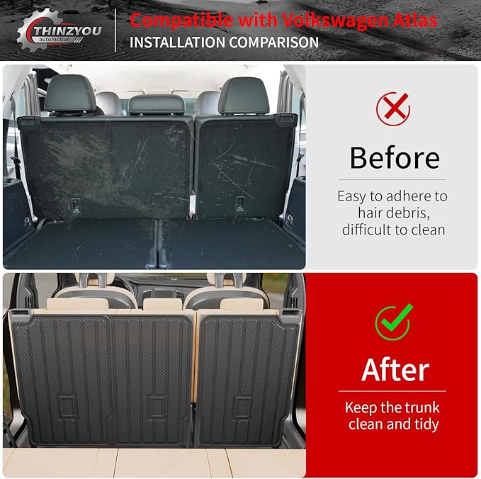 Kick Mat Compatible with 2018-2025 2026 Volkswagen Atlas (NOT for Cross Sport) Trunk Mat Trunk Liner Cargo Liner Cargo Mat Back Seat Cover 2024 VW Atlas Accessories (2nd Row Backrest Mat)