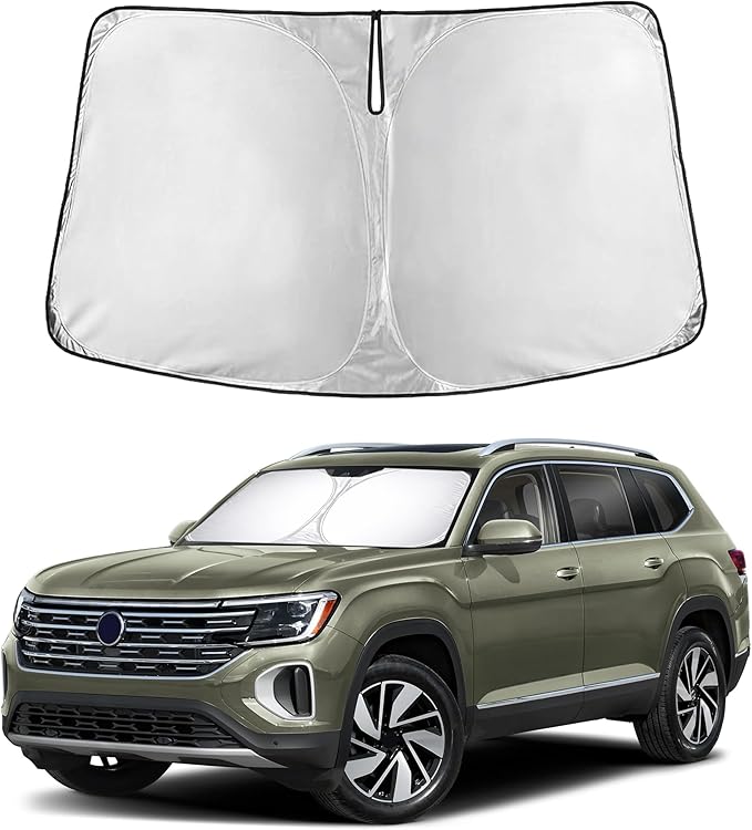 EcoNour Windshield Sun Shade Compatible for Volkswagen Atlas 2018–2025 | SUV Front Window Sunshade | Foldable Sun Visor Protector | UV & Heat Blocking | Keeps Interior Cooler
