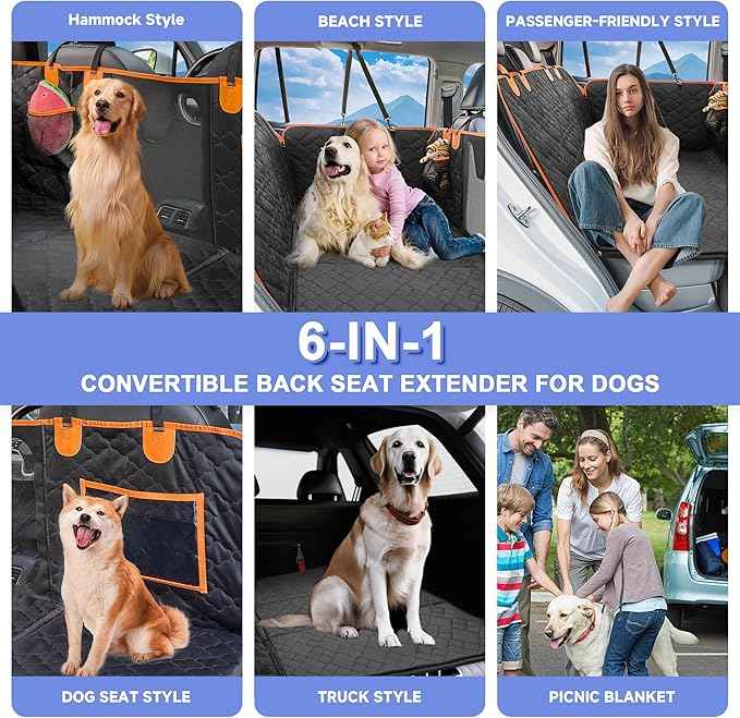 Dog Car Seat Cover for Back Seat - Back Seat Extender for Dogs with Hard Bottom Holds 400 lbs, Waterproof Car Seat Protector for Dogs with Mesh Window, Dog Hammock for Car, SUV, Truck
