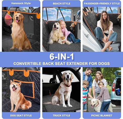 Dog Car Seat Cover for Back Seat - Back Seat Extender for Dogs with Hard Bottom Holds 400 lbs, Waterproof Car Seat Protector for Dogs with Mesh Window, Dog Hammock for Car, SUV, Truck