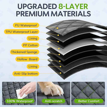 Large PU Dog Car Seat - Waterproof Dog Back Seat Cover with 3 Mesh Windows - Hard Bottom Extender, Safety Belt, Non-Slip Hammock for SUV, Truck, Car