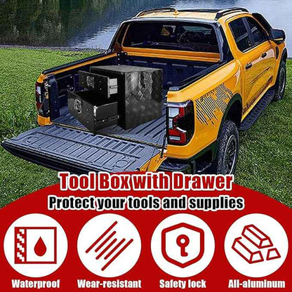 Underbody Truck Tool Box 24"x 18"x 20" Heavy Duty Double-Layer Aluminum Truck Bed Toolbox with Double-Layer Drawer Tools Storage Organizer with Lock and Keys Suitable for Truck Bed Pickup RV Trailer
