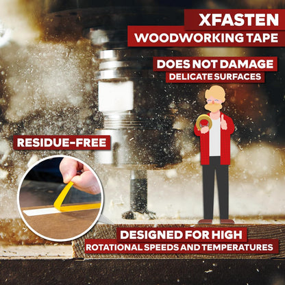 XFasten Bulk Double Sided Woodworking Tape 1-inch 1,296-Feet Total (12-Pack) Residue-Free Woodworking Tool for CNC Routing Machine, Removable Double Sided Tape for Woodworking Router Template