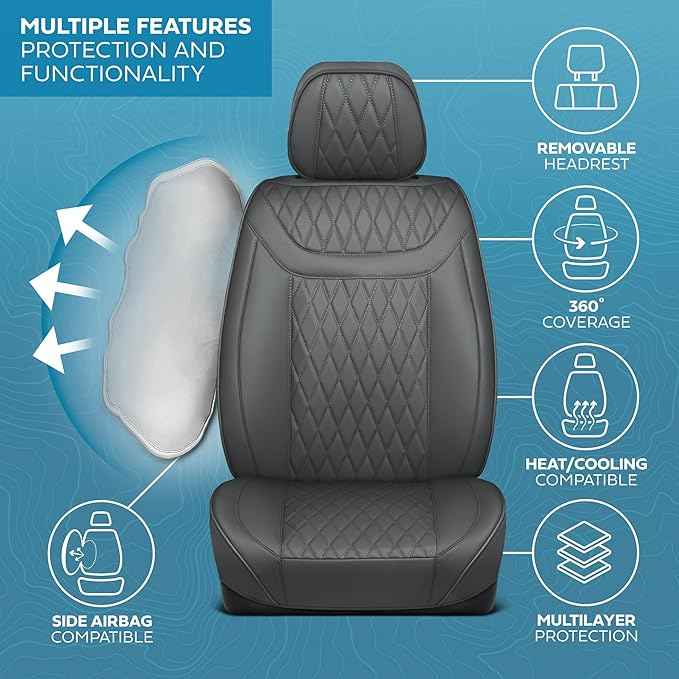 Elite Edition Napa Leather Seat Covers Full Set – Gray Car Seat Covers Front Seats and Back Car Seat Protector, Waterproof and Universal Fit for Most Small to Medium Autos, Trucks & SUVs