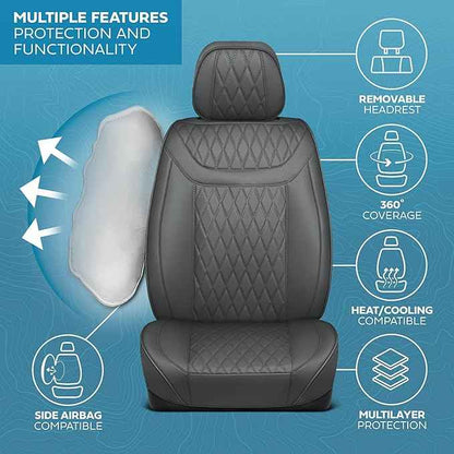 Elite Edition Napa Leather Seat Covers Full Set – Gray Car Seat Covers Front Seats and Back Car Seat Protector, Waterproof and Universal Fit for Most Small to Medium Autos, Trucks & SUVs