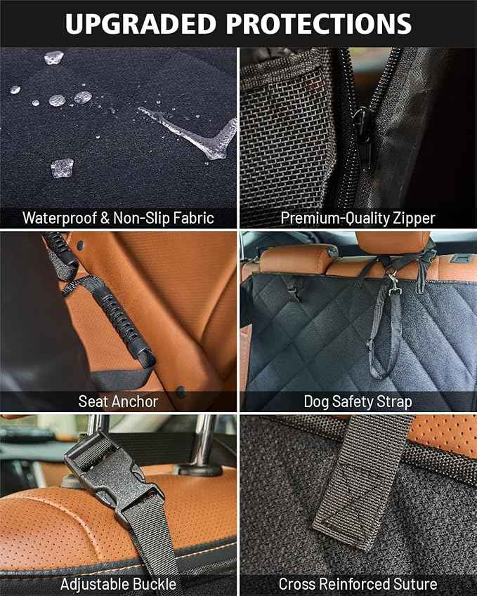 Large Dog Car Seat, Hard Bottom Back Seat Extender for Large Medium Dogs, Waterproof Dog Car Seat Cover, Non-Slip Car Hammock, Pet Seat Cover for Car/SUV/Truck(Black-L)