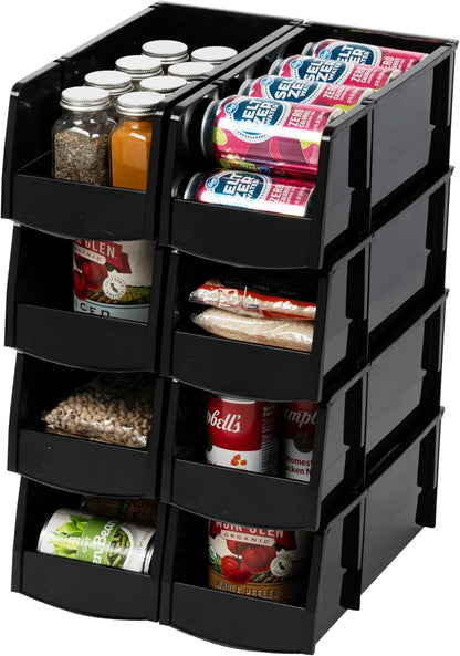 IRIS USA Plastic Shelf Bins Stackable Open Front Storage Bins Plastic Hanging Organizer Bin Caddy Basket for Hardware Crafts, Small Parts, Nuts and Bolts, Tool Storage - Large Black 8 Pack