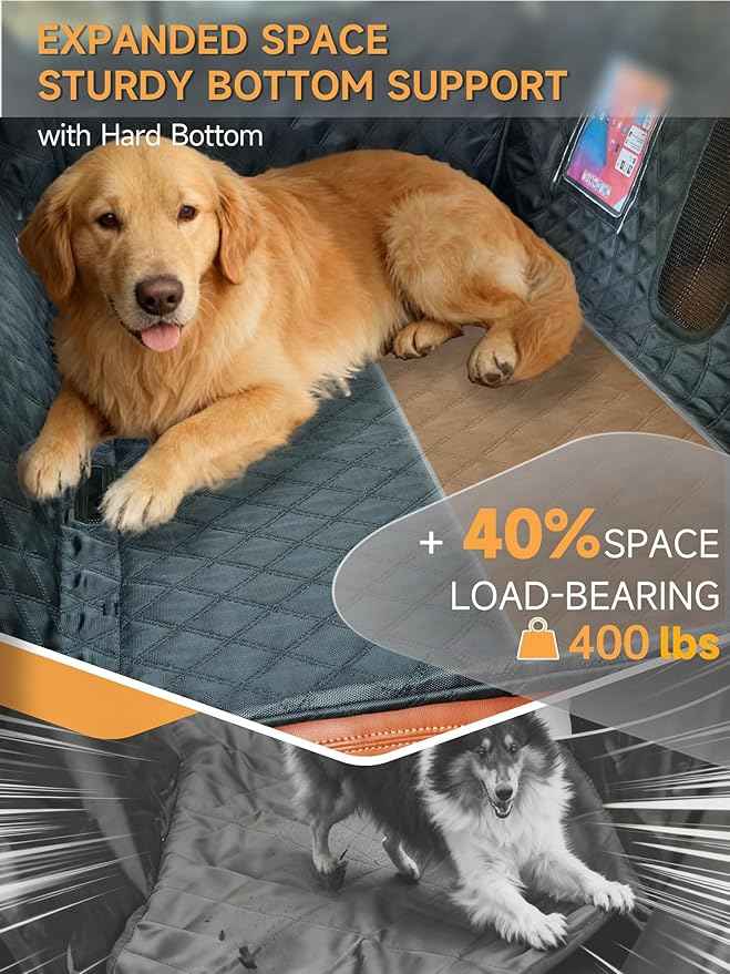 Dog Seat Cover for Back Seat Hard Bottom - 1680D Waterproof Anti-Slip Anti-Scratch Pet Hammock, Dog Covers for Cars Back seat with Mesh Window & Storage for Car SUV Truck (400 lbs)