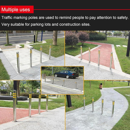 Stainless Steel Parking Bollards for Driveway, Industrial Safety Bollards Reflective Channelizer Post, Parking Barrier, Sturdy and Durable, Easy to Install, for Crowd Control(Silver (4pcs),7.6*100cm/3