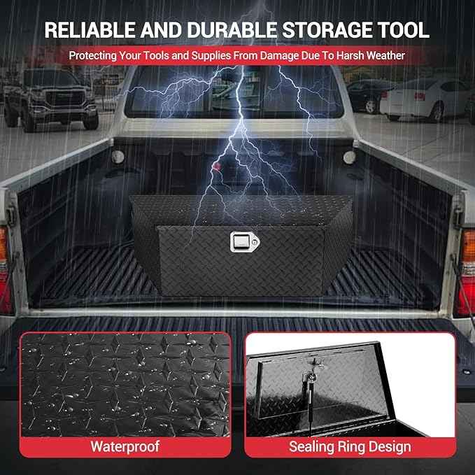 39 Inch Aluminum Trailer Tongue Tool Box, Heavy Duty Utility Storage Box with Lock and Keys, Diamond Plate Waterproof Trailer Box Organizer for Pick Up Truck Beds - Black