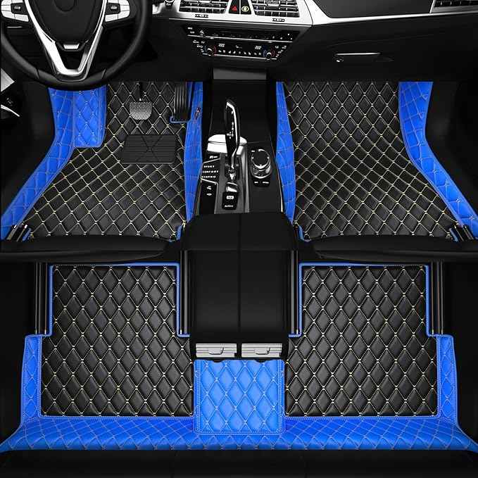 Customized Personalized car Floor MATS Luxury Full-Body car Floor mats are Suitable for 99% of Vehicle Models (Pickup Trucks/SUVs/sedans) and Offer Personalized Text Customization (Blue-Black)