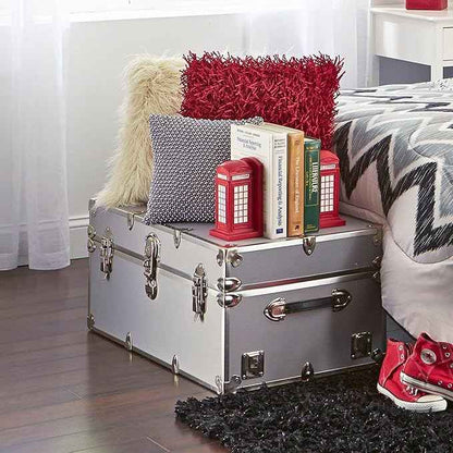 Rhino Trunk & Case Large Armor Camp Trunk - Secure Dorm Storage Chest - Ideal Summer Camp Footlocker - Strong College Trunks Made In The USA - 1000+ Pounds Sitting Capacity 32"x18"x14" (Slate)