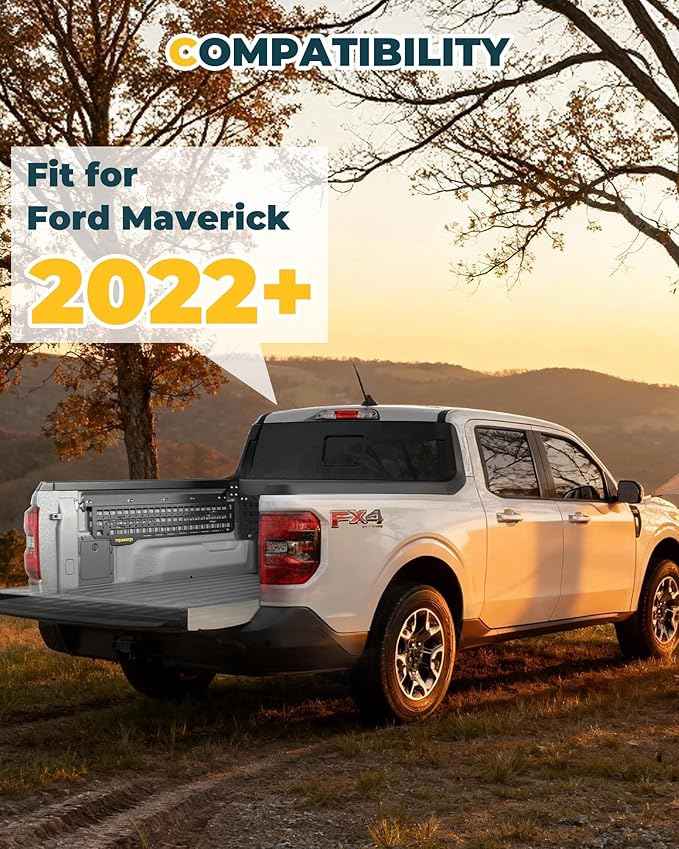 Aluminum Side Bed MOLLE Panel Fit for 2022–2026 Ford Maverick, No-Drill Installation, Heavy-Duty Truck Bed Organizer Rack System for Tools Gear Accessories
