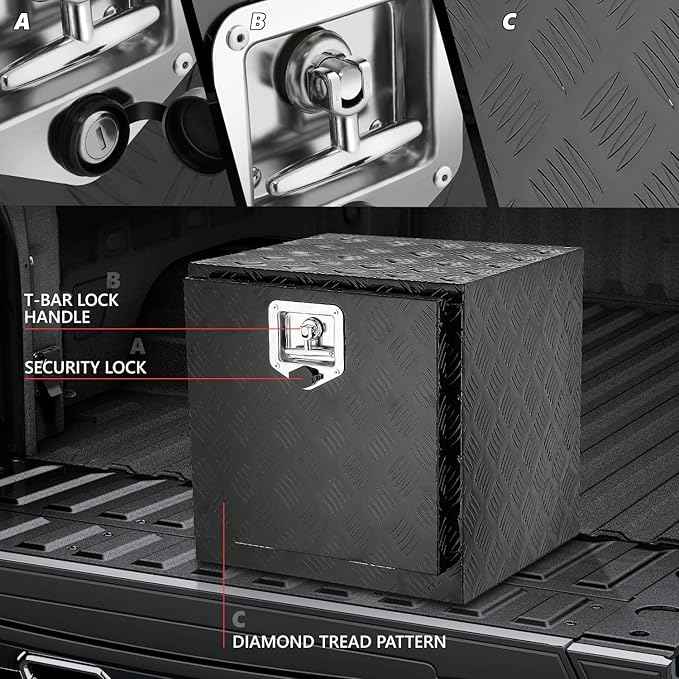 DNA MOTORING Lockable Tool Box for Truck Bed, Aluminum Storage Organizer w/Lock & Keys, 18" L X 18" D X 17.7" H Silver, TBOX-T5-013-BK