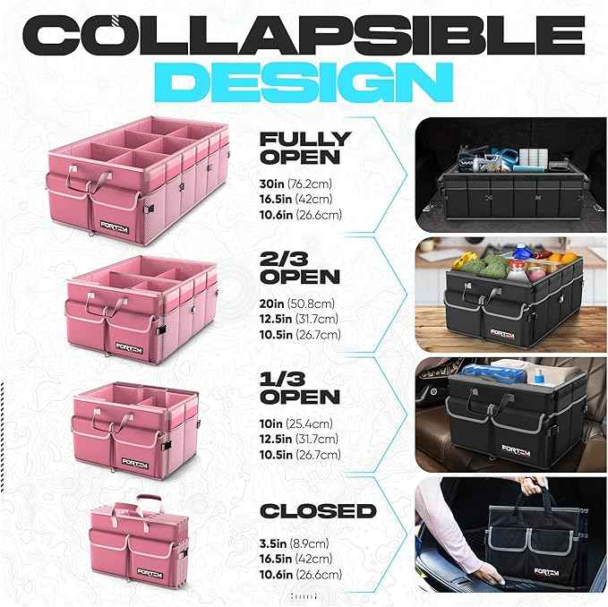 FORTEM Trunk Organizer For SUV Car Trunk Organizer, Foldable Storage, Car Accessories for Women Men, Collapsible Bag, Perfect Christmas Gifts, 600D Oxford, Non Slip Bottom, Straps, Soft Cover (85L)