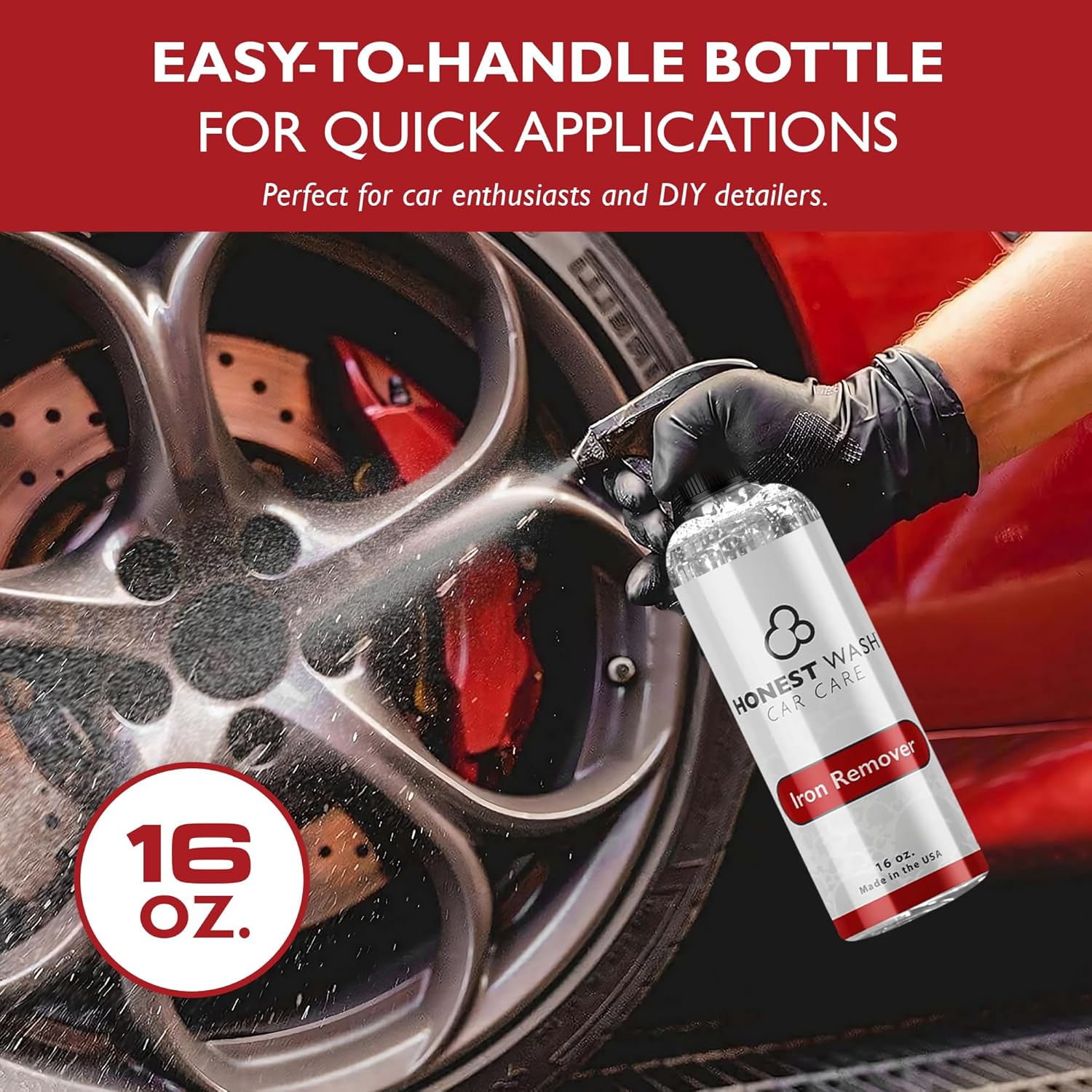 Honest Wash Iron Remover Car Detailing – Powerful Solution for Dissolving Brake Dust, Dirt, and Grime | Visible Reaction for Deep Cleaning | Safe for All Wheel and Surface Types (16 Fl Oz) - AutoBay