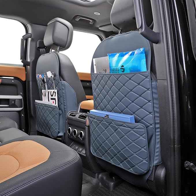 Seat Back Protector + Large Capacity Pocket Storage Organizer,Preventing the Impact of Children Stepping on the Seat Backrest (Blue)