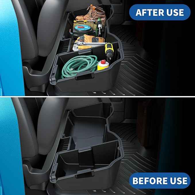 oEdRo Underseat Storage for Chevy Silverado/GMC Sierra 1500(2014-2018) Crew Cab, 2500HD 3500HD(2015-2019), Upgraded Rear Under Seat Storage Truck Organizer Tool Box