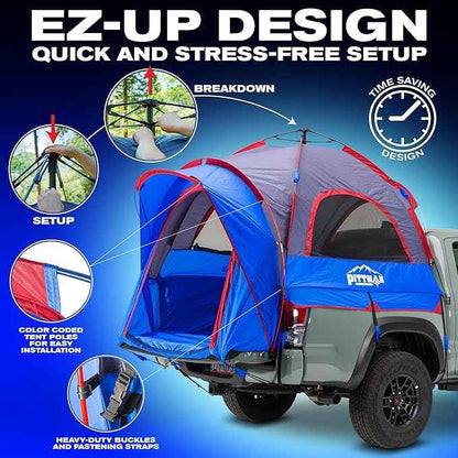 Pittman - Truck Bed Tent with EZ-UP Design - Pickup Truck Tent for Camping - Includes Rain Fly, Extra Wide Entry, Oversize Air Mesh & Porch Cover - Premium Pickup Bed Camper