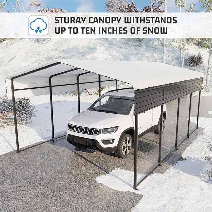 12x20FT Heavy Duty Metal Carport with Canopy, Galvanized Steel Frame & Roof with Reinforced Base, All-Weather Protection for Vehicles, Boats and Outdoor Storage