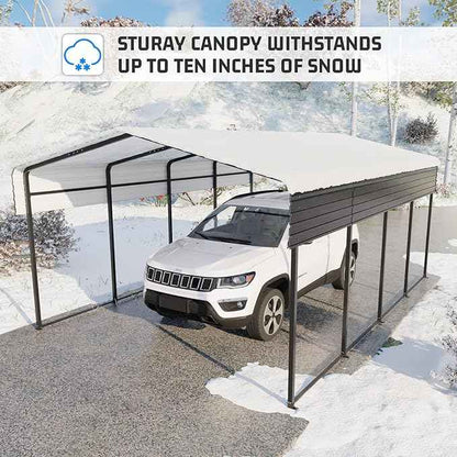 12x20FT Heavy Duty Metal Carport with Canopy, Galvanized Steel Frame & Roof with Reinforced Base, All-Weather Protection for Vehicles, Boats and Outdoor Storage