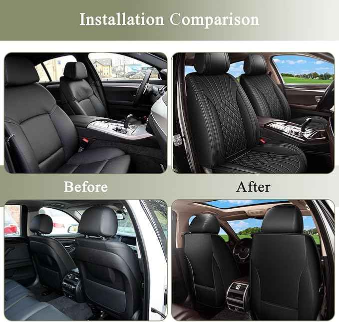 Car Seat Covers Front Pair for Lexus GS 200t/350/450h 2007-2025 2026: Breathable Perforated Leather Seat Cover (Black)