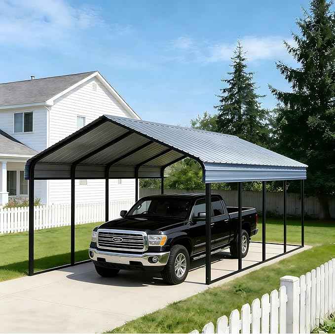 10x20 ft Metal Carport & Portable Garage, Heavy Duty with Galvanized Steel Roof & Frame - Large Tall Carports Canopy for Snow, Grey for Outdoor Garages