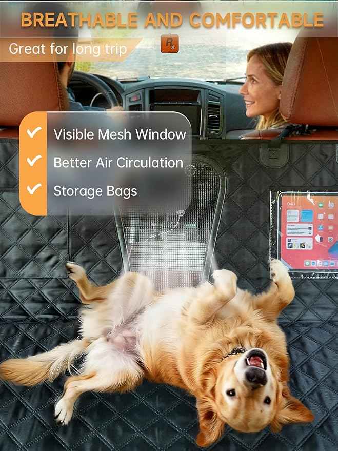 Dog Seat Cover for Back Seat Hard Bottom - 1680D Waterproof Anti-Slip Anti-Scratch Pet Hammock, Dog Covers for Cars Back seat with Mesh Window & Storage for Car SUV Truck (400 lbs)