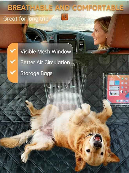 Dog Seat Cover for Back Seat Hard Bottom - 1680D Waterproof Anti-Slip Anti-Scratch Pet Hammock, Dog Covers for Cars Back seat with Mesh Window & Storage for Car SUV Truck (400 lbs)