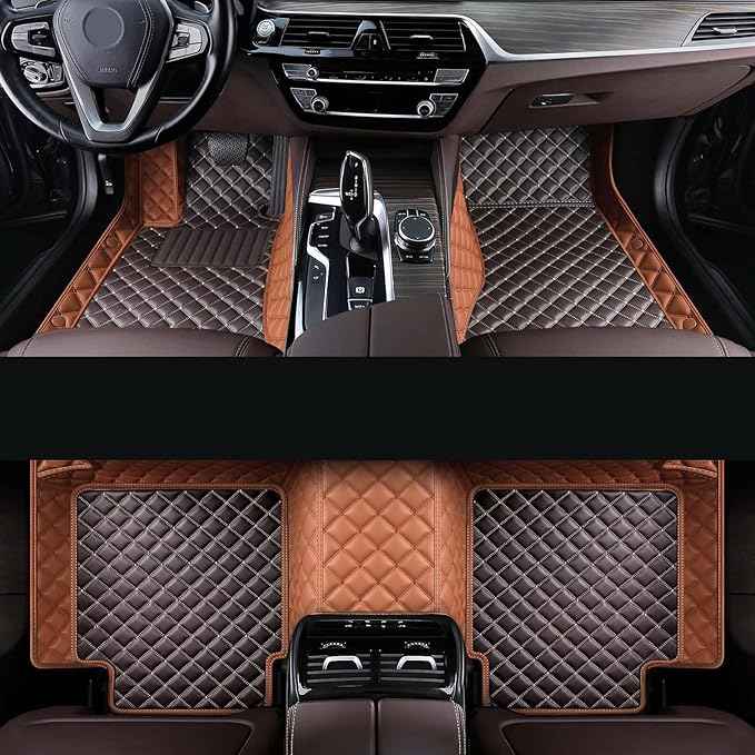 Car Floor Mat Fit 99% Sedans Sports Cars Luxury Custom Car Mats for SUV Women Leather Automotive Floor Mats All Weather Car Mats Diamond Floor Mats for Trucks (Light Brown + Dark Brown)