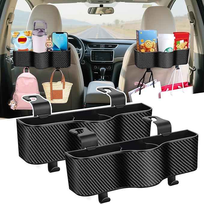 Headrest Backseat Organizer With Cup Holders, Perfect for Eating in Car, Kids' Seat Back Organizer, Food Table, Sauce Holder, Travel Accessories (2 Pack)