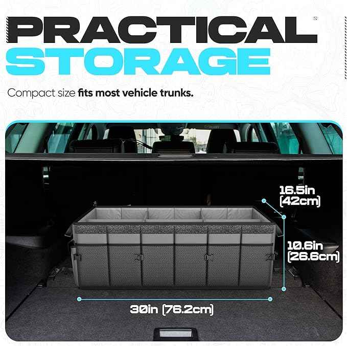 FORTEM Trunk Organizer with Cooler For SUV Car Trunk, Foldable Storage, Car Accessories for Women Men, Collapsible Bag, Perfect Christmas Gifts, 600D Oxford, Non Slip Bottom, Straps, Soft Cover (105L)