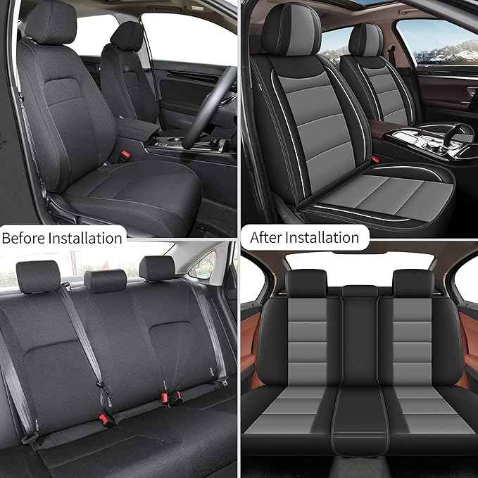 YORKNEIC Full Set Seat Covers Fit for Jeep Liberty 2002-2012: 5 Seats Leather Car Seat Covers - Waterproof Car Seat Protector Compatible Airbag (5 Seat Set,Black&Gray)
