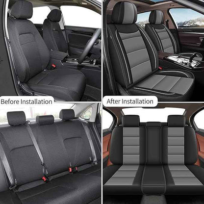 YORKNEIC Full Set Seat Covers Fit for Jeep Liberty 2002-2012: 5 Seats Leather Car Seat Covers - Waterproof Car Seat Protector Compatible Airbag (5 Seat Set,Black&Gray)