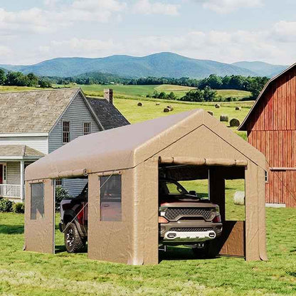 COSIEST 10'×20' Storage Shelter Outdoor Gable Roof Carport with Removable Side Walls, Heavy-Duty Garage Canopy Weatherproof PE Cover, Multi-Purpose Vehicle/Tractor Shed for Backyard/Driveway/Farm