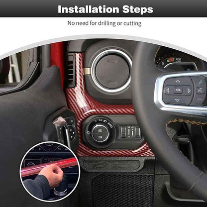 CheroCar for JL Center Console Headlight Air Conditioning Control Panel & Co-Pilot Handle Panel Interior Accessories fit for Jeep Wrangler JL JLU 2024+,Red Carbon Fiber