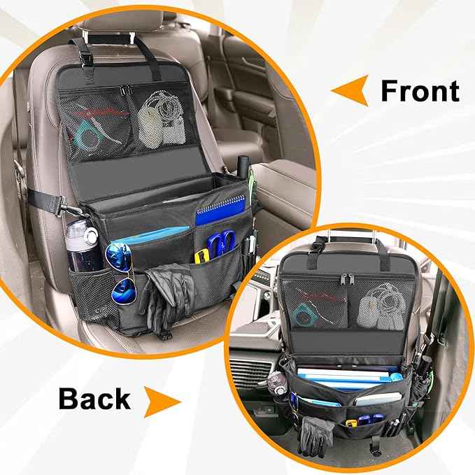 MENZOKE Car Front Seat Organizer, Patrol Bag Law Enforcement, Hanging Passenger Seat Car Organizer with 17 Inch Laptop Storage, Adjustable Strap Backseat Organizers for Truck Office, Police, Black