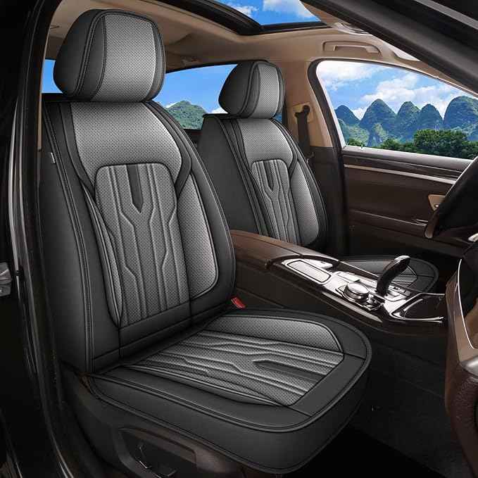YORKENIC Fit for Buick Verano Seat Covers Front Set 2012-2017: Breathable Leather Car Seat Covers Compatible Airbag (2 Front Set, Black & Grey)