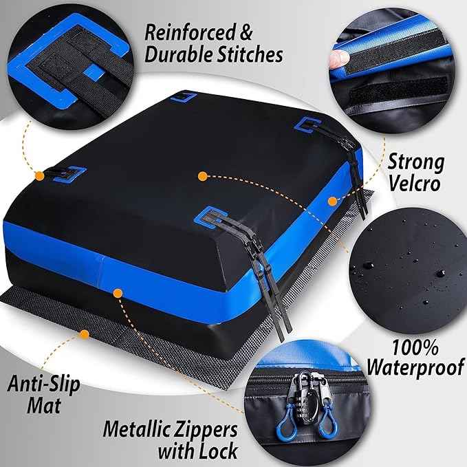 Zone Tech 21 Cubic Feet Car Rooftop Cargo Bag Carrier Soft Shell Waterproof Protective Tear and Dust Resistant Includes 6 Hooks, Anti Slip Mat, Bonus Safety Luggage Lock