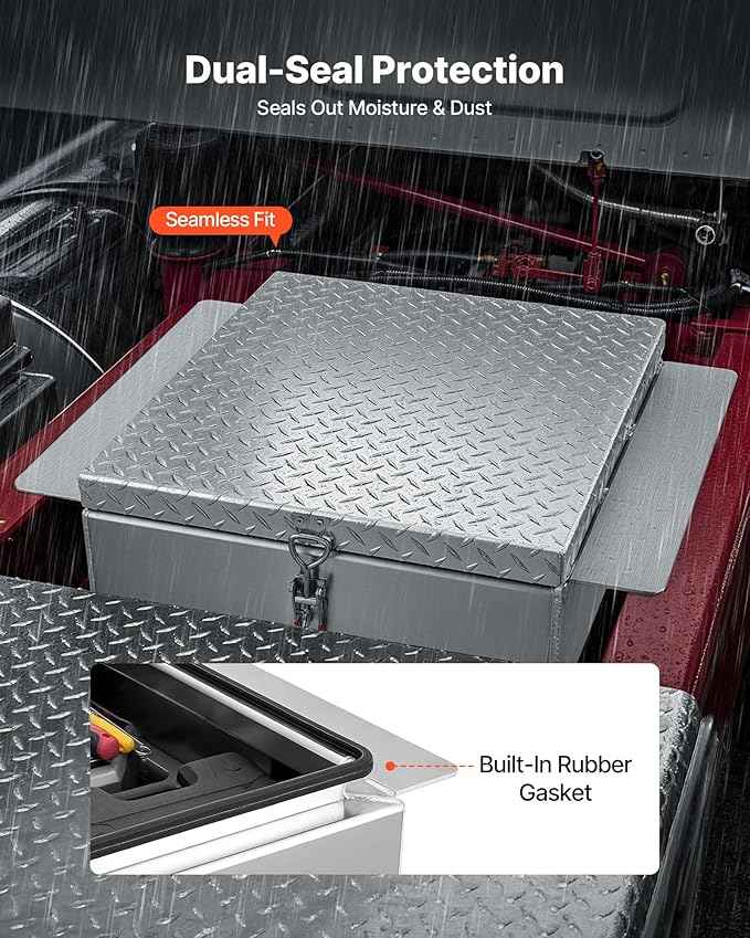 VEVOR Truck Bed Tool Box, Heavy Duty Aluminum Tool Box with Diamond Plate, Storage Toolbox Chest Organizer Supports up to 220 lbs, Ideal for Pickup, Truck Bed, RV, Trailer, 30.3 x 24 x 9 in, Silver