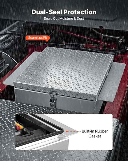 VEVOR Truck Bed Tool Box, Heavy Duty Aluminum Tool Box with Diamond Plate, Storage Toolbox Chest Organizer Supports up to 220 lbs, Ideal for Pickup, Truck Bed, RV, Trailer, 30.3 x 24 x 9 in, Silver