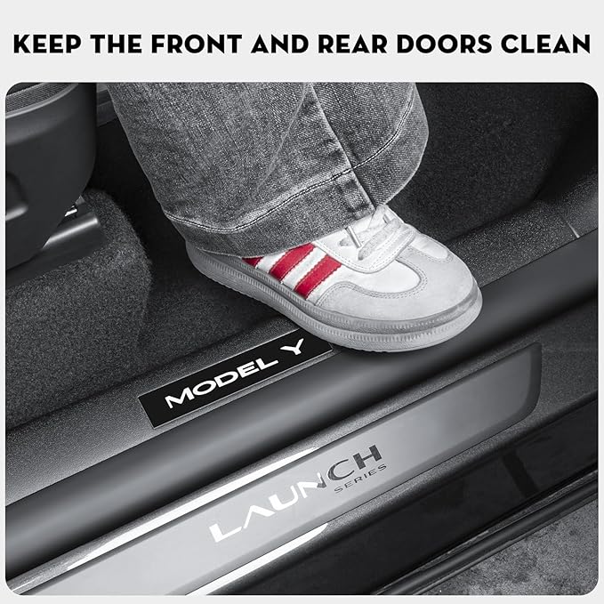 8PCS Door Sill Protector for Tesla Model Y Juniper Door Sill Guards Anti-Kick Full Protect Door Entry Cover for 2025-2026 New Model Y Accessories(Black Leather Grain)