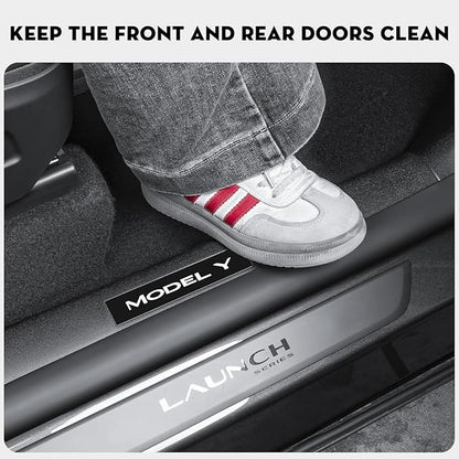 8PCS Door Sill Protector for Tesla Model Y Juniper Door Sill Guards Anti-Kick Full Protect Door Entry Cover for 2025-2026 New Model Y Accessories(Black Leather Grain)