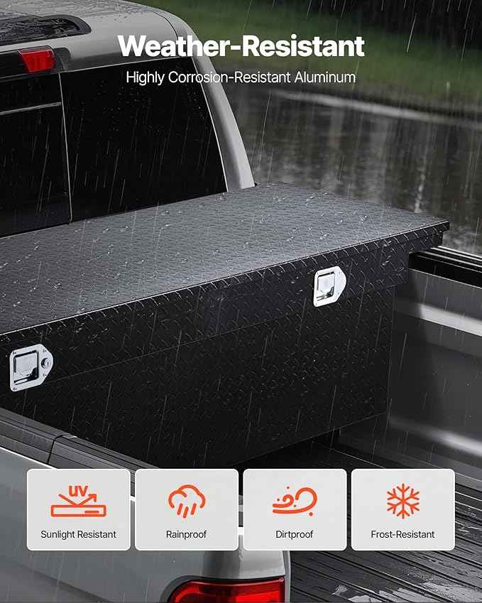VEVOR Crossover Truck Tool Box, 69x20x18 In, Heavy Duty Aluminum Toolbox with Diamond Texture, Pick Up Truck Bed RV Trailer Toolbox, Waterproof Storage Organizer with Lock, Keys, Side Handles, Black