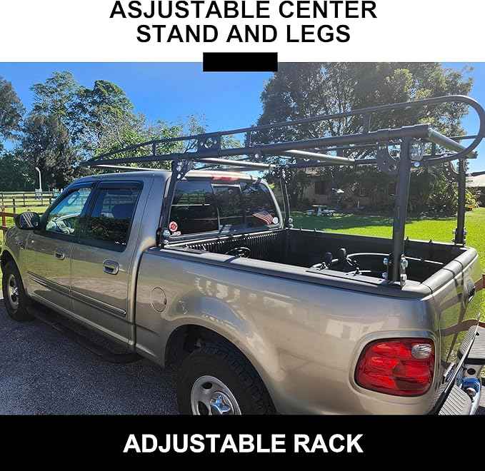Rockland Universal Full-Size Steel Over-Cab Truck Rack, 800 LBS Capacity, 136.5" x 55" x 34.25", 49"-64" Adjustable Truck Bed Width, Extendable Truck Ladder Rack with None Drilling C-Clamps