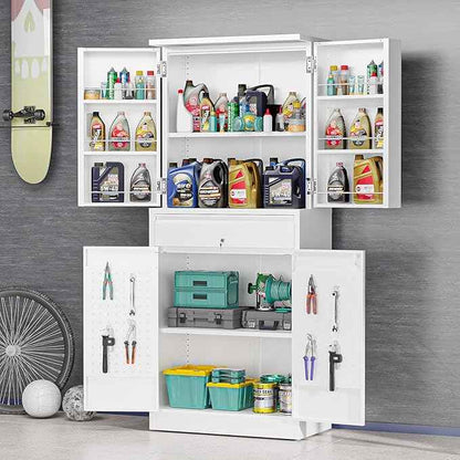 VINGLI Metal Storage Cabinet with 4 Doors & 1 Drawer, 71'' Steel Locking Cabinet with 6 Door Hanging Shelves and Adjustable Shelves for Garage, Warehouse, Home Kitchen, Dining Living Room (White)
