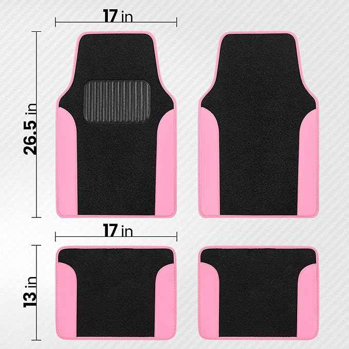 BDK PolyPro Pink Car Seat Covers Full Set with 4-Piece Car Floor Mats - Two-Tone Seat Covers for Cars with Carpet, Interior Covers for Auto Truck Van SUV