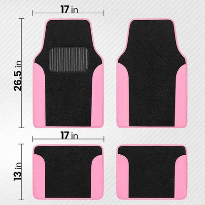 BDK PolyPro Pink Car Seat Covers Full Set with 4-Piece Car Floor Mats - Two-Tone Seat Covers for Cars with Carpet, Interior Covers for Auto Truck Van SUV