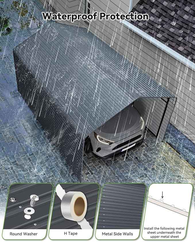 Heavy Duty Metal Carport, 10x15FT Outdoor Carport Canopy with Galvanized Steel Roof and Reinforced Base,Metal Side Panels,Sidewalls,Garage Shelter Shade for Cars,Trucks, Boats, Gray
