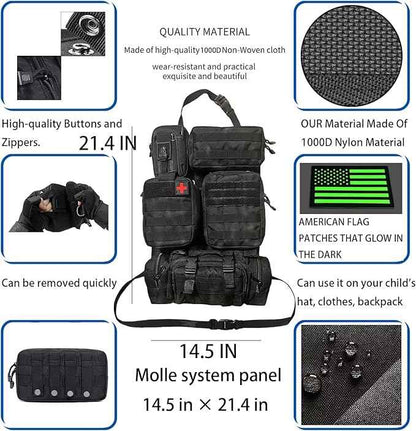 7 PACK Tactical Car Seat Back Organizer With 5 Detachable Pouches Upgrade Tactical Molle Vehicle Panel Organizer Universal fits for Most of Car Truck Ford Jeep Vehicle